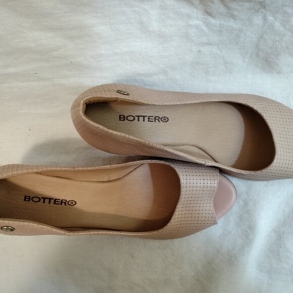 Bottero Annabela Amendoa Leather Peep Toe Wedge Heels - Picture 4 of 10